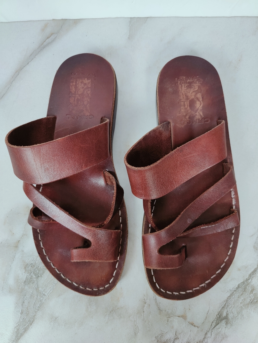 Camel Men's Leather 'The Good Shepherd' Toe Loop Jesus Sandals, Sz 9.5